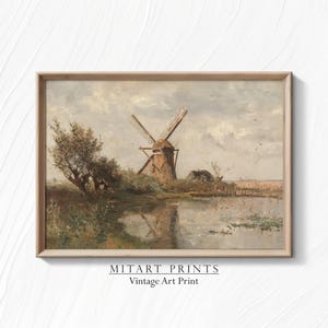 Vintage European Windmill Landscape Wall Art, Printable Dutch Windmill Painting, Windmill Wall Art, Country Wall Art Digital Download, 25-10
