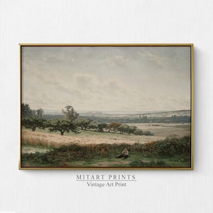 Vintage  Landscape Painting, Country Oil Painting, Vintage Landscape Print, French Country Painting, Farmhouse Wall Art Printable