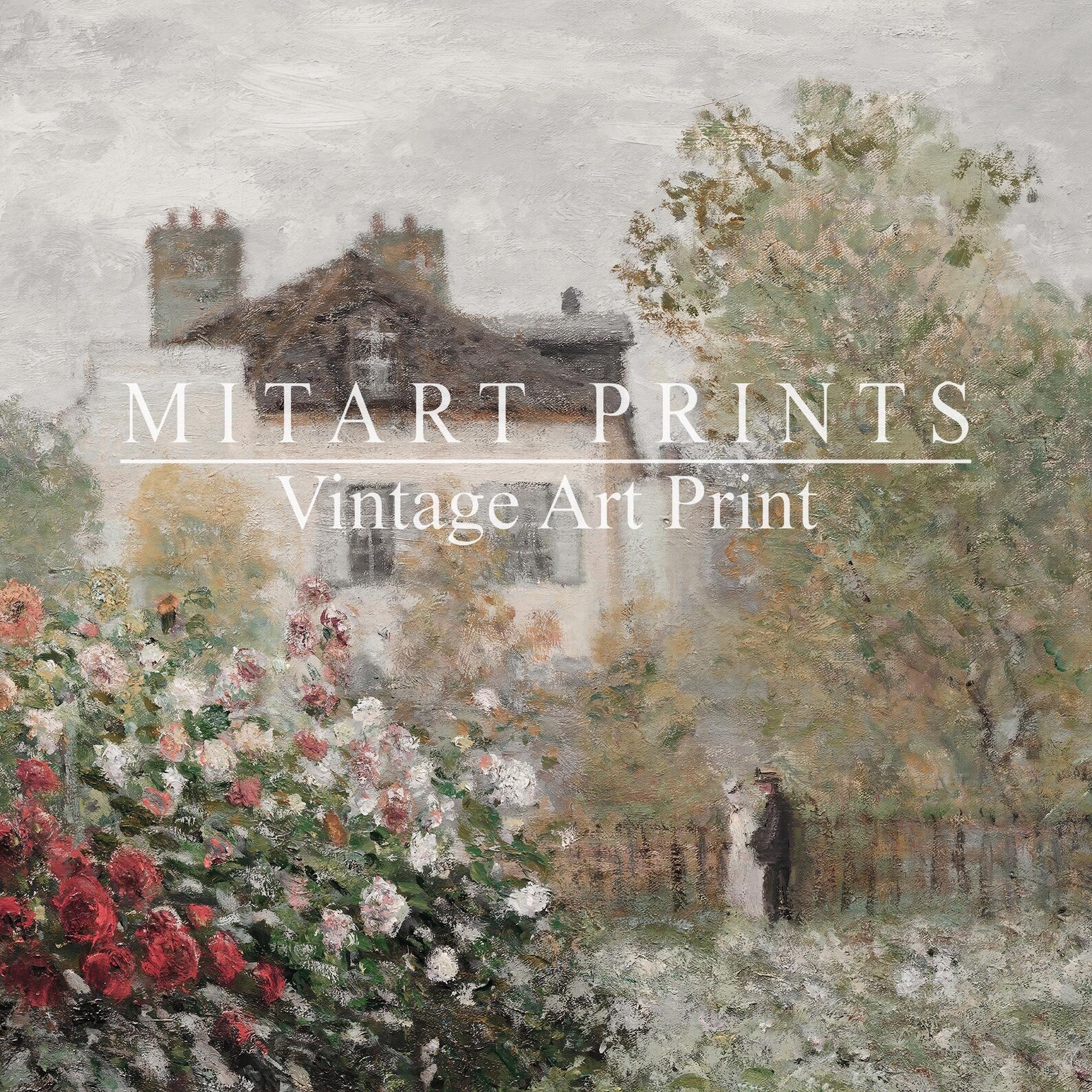 Vintage Rose Garden Oil Painting, Printable Country Landscape Wall Art ...