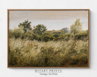 Printable Wildflower Field Landscape Painting, Vintage Meadow Landscape Art Print, Country Field Wall Art, Digital Download