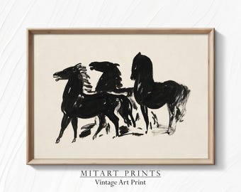 ヴィンテージ 馬のエッチング アート プリント、印刷可能な馬の絵の壁