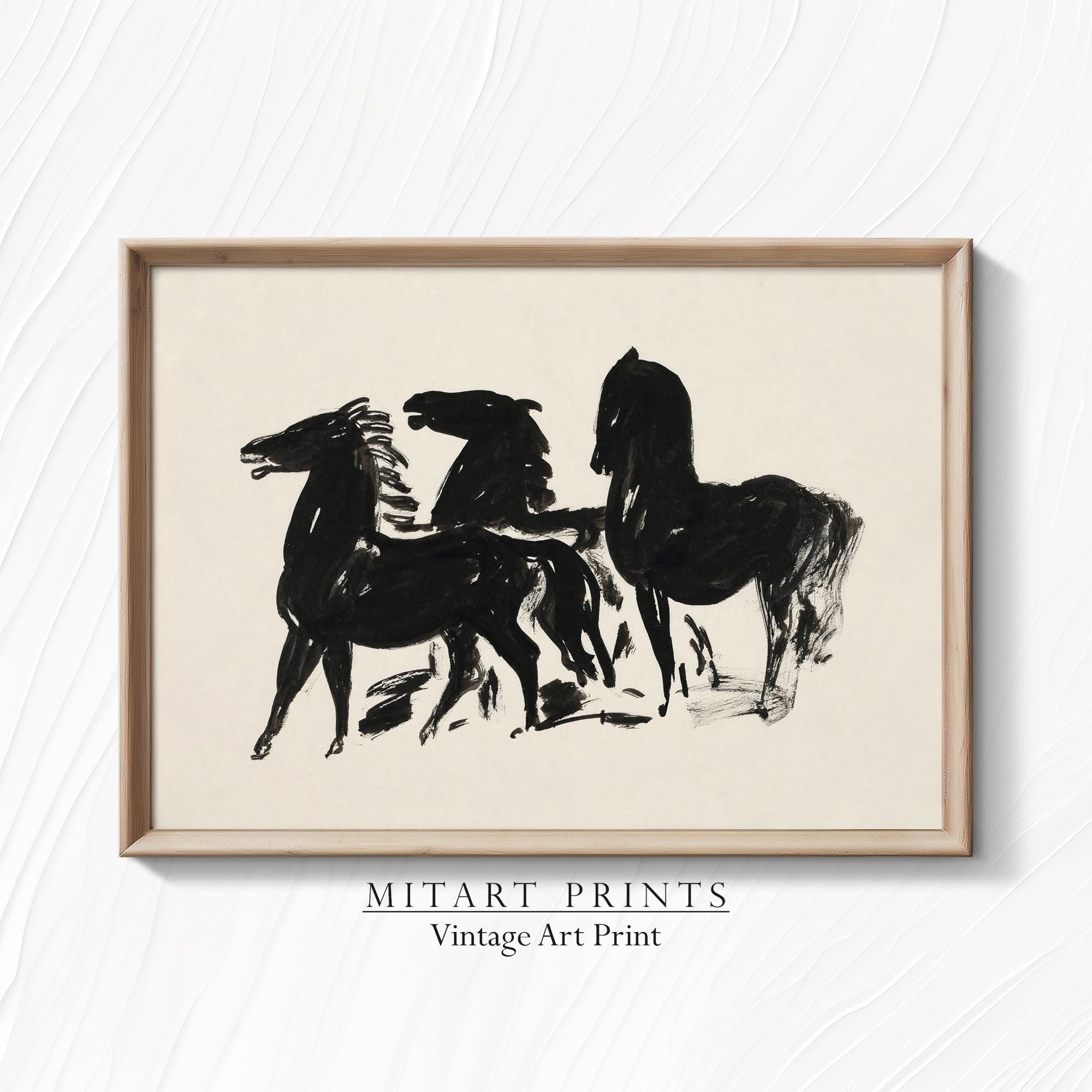 ヴィンテージ 馬のエッチング アート プリント、印刷可能な馬の絵の壁
