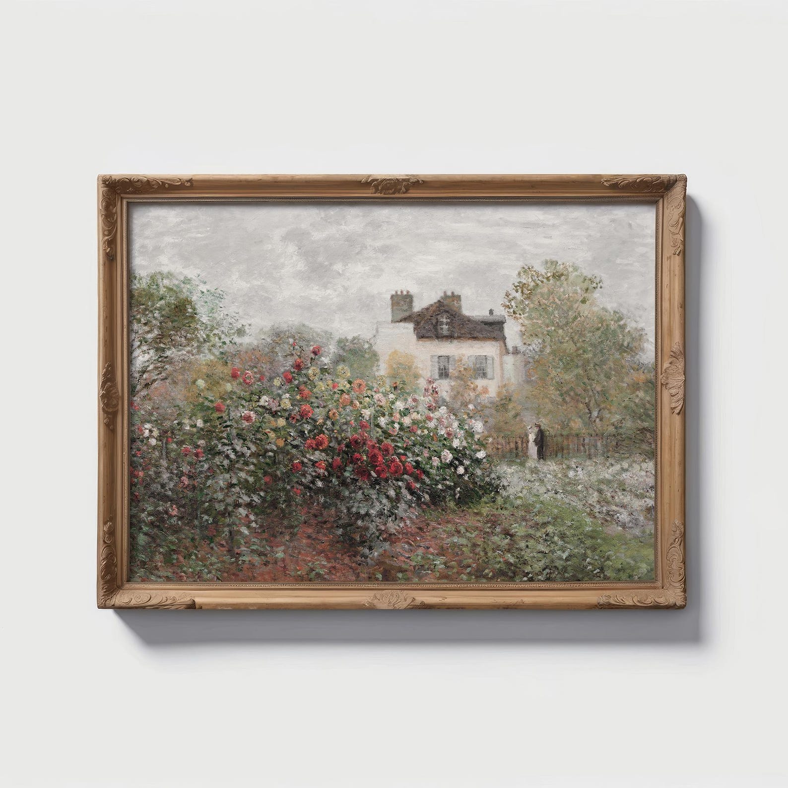 Vintage Rose Garden Oil Painting, Printable Country Landscape Wall Art ...