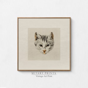 Vintage Cat Print, Printable Nursery Art, Cat Drawing Printable Wall Art, Nursery Art Prints, Farmhouse Nursery Art, Instant Download