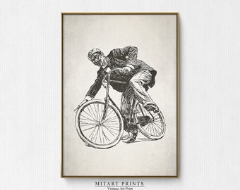 Vintage Bicycle Cyclist Printable Wall Art, Old Bicycle Poster, Bicycle Wall Decor, Cycling Wall Print, Retro Bicycle, Digital Download