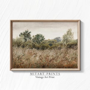 Vintage Wildflower Field Landscape Painting, Printable Farmhouse Art Print, Country Field Wall Art, Rustic Art Print, Downloadable, 24-48
