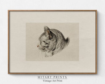 Vintage Cat Print, Printable Nursery Art, Cat Drawing Printable Wall Art, Nursery Room Art Prints, Farmhouse Nursery Art, Instant Download