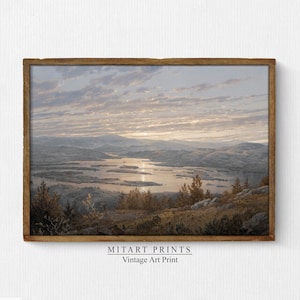 Antique Lake Painting, Vintage Landscape Painting, Vintage French Wall Art, Mountain Landscape Art Print, Printable Digital Download