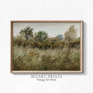 Vintage Wildflower Field Landscape Painting, Printable Meadow Landscape Art Print, Countryside Farmhouse Wall Decor, Digital Download, 24-44