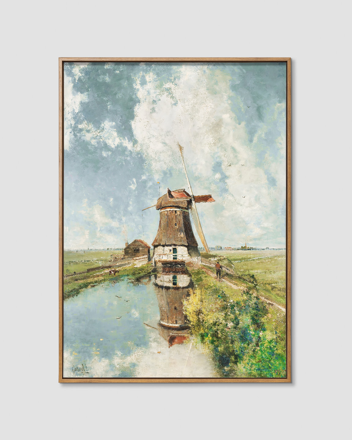 油絵 風景画オーダー オランダの風車の風景画、風車の壁アート、風景油絵、印刷可能な壁