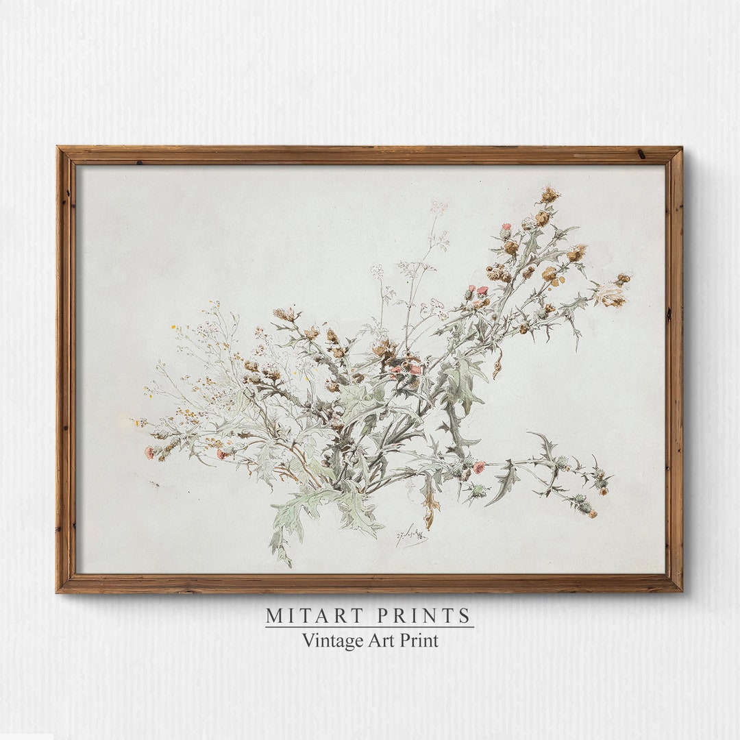 Vintage Botanical Watercolor Painting, Antique Botanical Print, Neutral Wall Art, Floral ...
