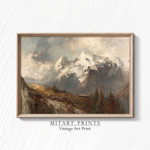 Printable Vintage Mountain Wall Art, Rustic Landscape Oil Painting, Farmhouse Mountain Print, Downloadable Digital Art, 24-08