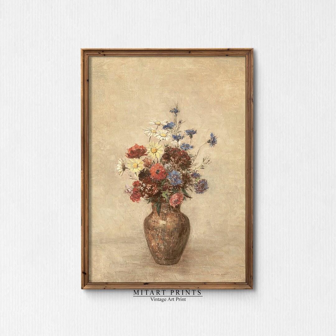Flower Vase Painting, Vintage Flower Painting, Vintage Still Life Print