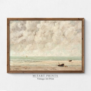 Pittura costiera vintage, Pittura paesaggistica sulla spiaggia, Stampa moody Seascape, Pittura vintage seascape, Stampa costiera muta, Arte stampabile