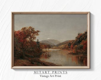 Vintage Autumn River Landscape Print, Fall Landscape Wall Art, Autumn Oil Painting, Fall Nature Art, Printable Fall Art, 24-04