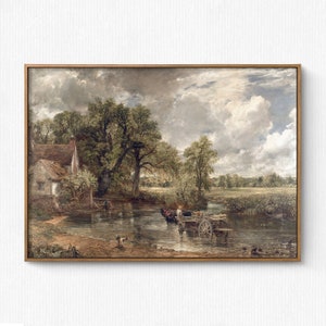 Dipinto a olio di paesaggio vintage, dipinto a olio di campagna, arredamento rustico per la casa, stampa di paesaggi, arte murale di paesaggi, dipinto antico, scaricabile