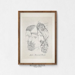 Jupiter, Minerva and Hercules Print, Vintage Greek Gods Print, Antique  Greek Mythology Print, Ancient Greek Etching, Vintage Line Drawing