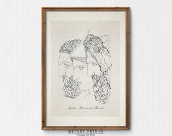 Jupiter, Minerva and Hercules Print, Vintage Greek Gods Print, Antique  Greek Mythology Print, Ancient Greek Etching, Vintage Line Drawing