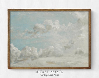 Vintage Cloud Painting, Vintage Sky Print, Country Nursery Sky Print, Neutral Cloud Study Art Print, Muted Painting, Printable Art  Download