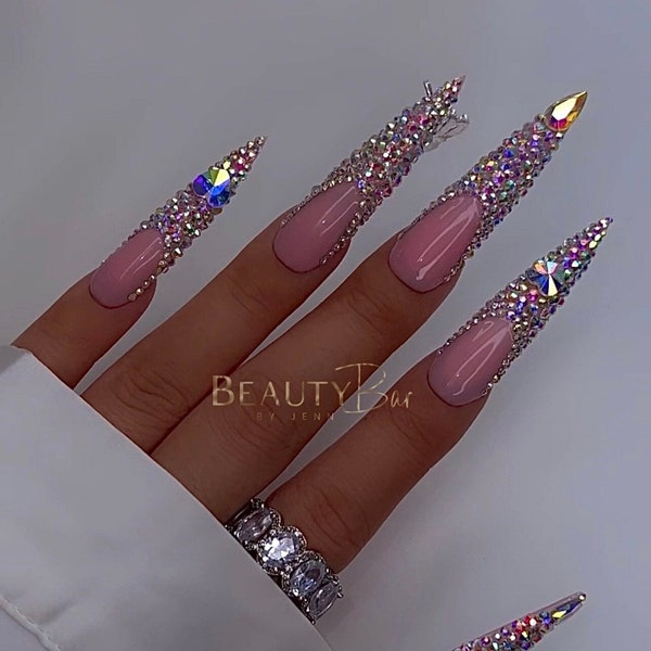 ICE ME OUT | French Tip Bling Press On Nail | Butterfly Piercing Nail | 3XL Press On Nails | Baddie Nails