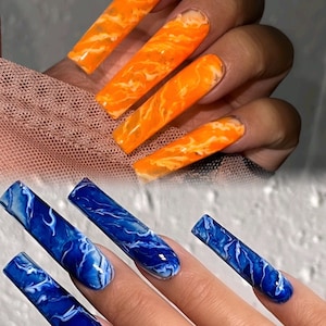 WAVY BABY | Marble Press On Nails | Orange Press On Nails | Blue Press On Nails