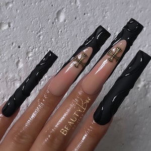 Uñas postizas cuadradas 3xl / Uñas postizas XXL / Uñas postizas 3D / Uñas postizas con punta francesa
