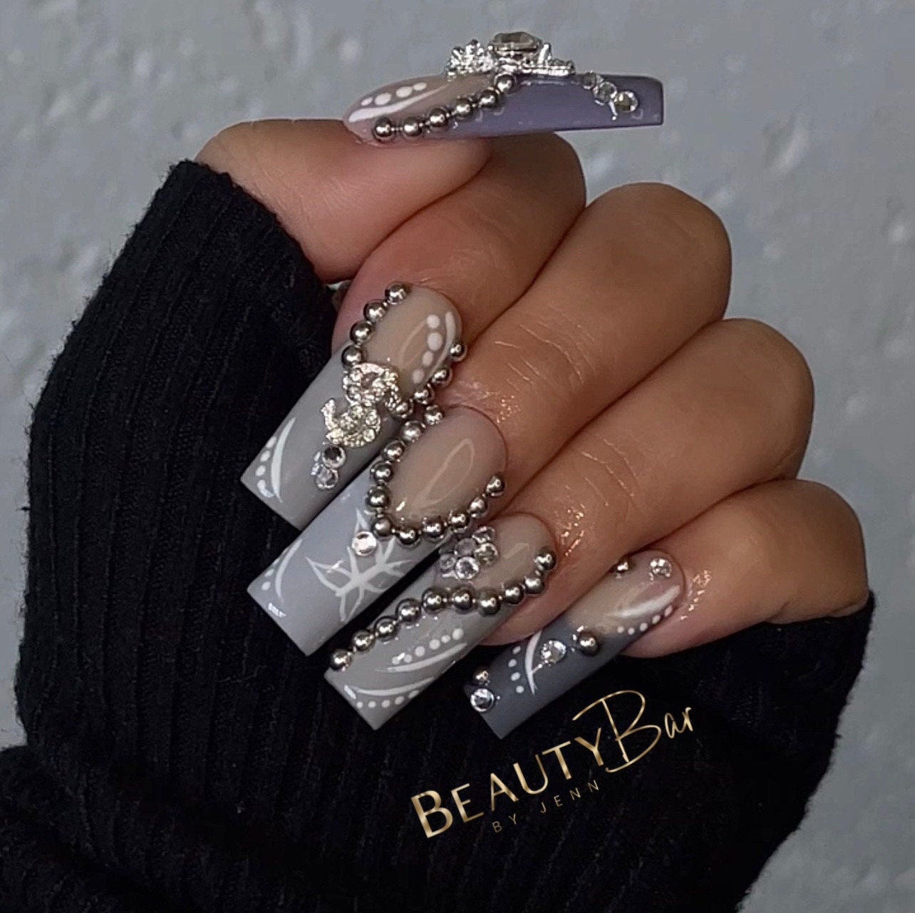 Acrylic nails grey discount
