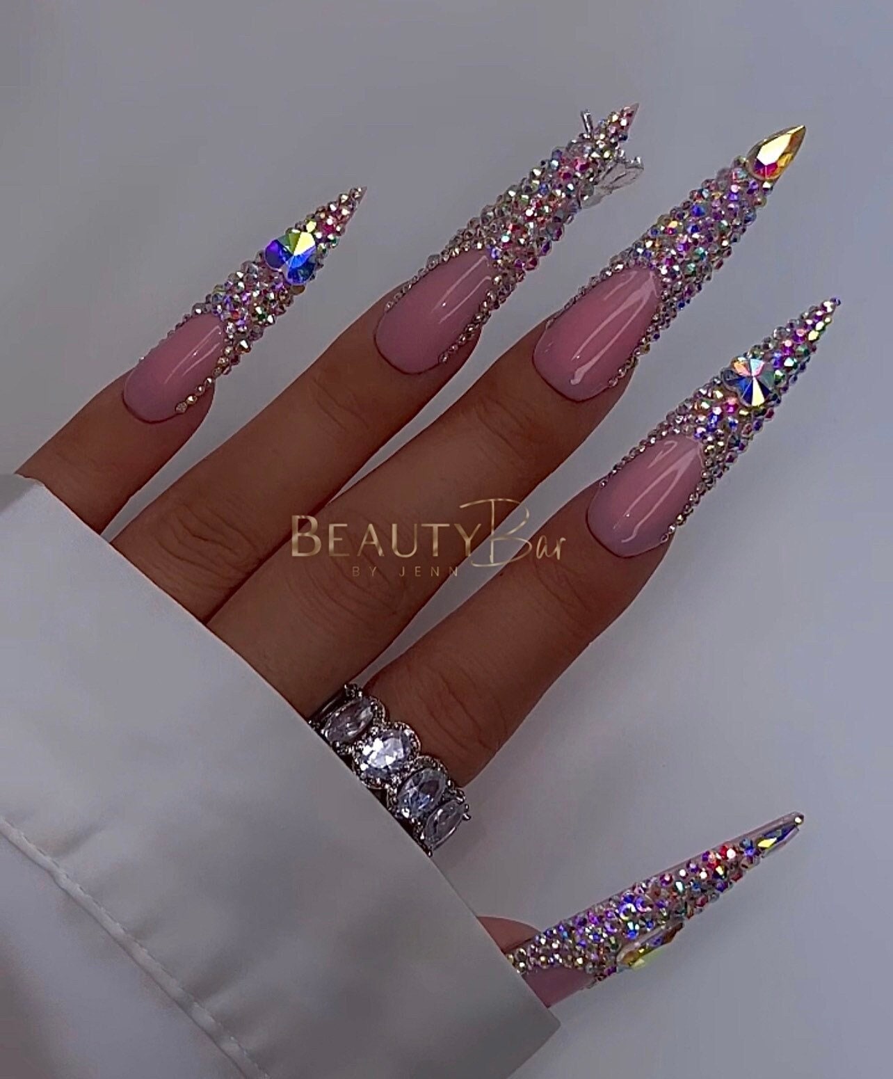 ICE ME OUT | French Tip Bling Press On Nail | Butterfly Piercing Nail | 3XL Press On Nails | Baddie Nails