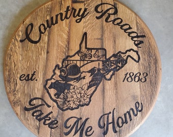 West Virginia Country Roads Bourbon Barrel Head