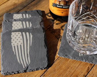 American Flag Slate Coaster Set