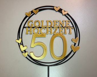 Gouden bruidstaart topper - 50 jaar getrouwd, huwelijksverjaardag cadeau, gouden huwelijksverjaardag, 50 jaar bruidstaart topper