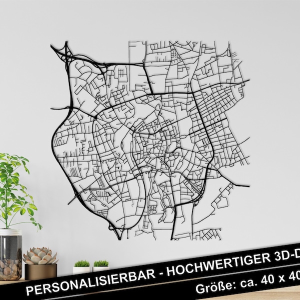 Stadtplan Wanddekoration - Dein Wunschort oder deine Stadt in 3d (40x40cm) in minimalistischem Design