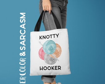 knotty hooker, Tote Bag, Farmers Market Bag, crafter gift, crochet bag, yarn collector