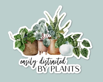 easily distracted by plants potted plant sticker, potted plants stickers, plant life stickers plant laptop stickers, plant stickers