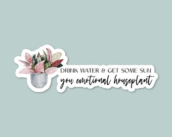 drink water and get some sun you emotional houseplant, potted plant sticker, house plant stickers, plant laptop stickers, plant stickers