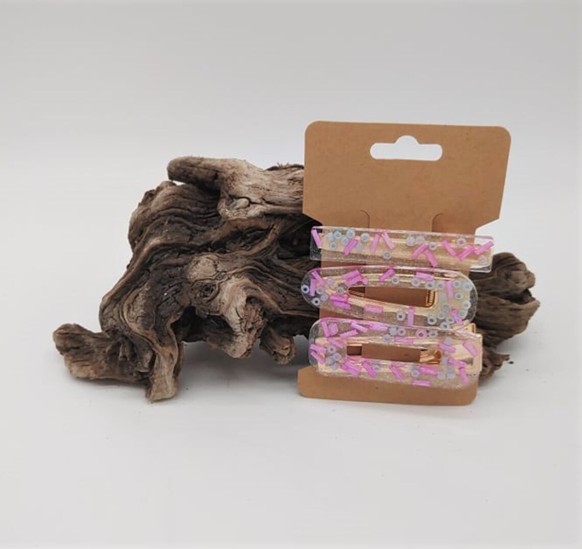 Pink Confetti Hair Clip pink beads Hair accessory . Etsy