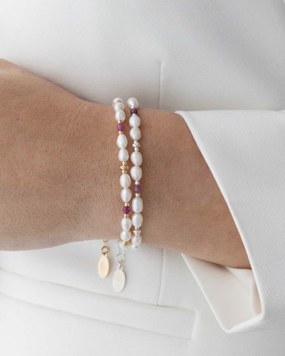 Pearl and 2024 ruby bracelet