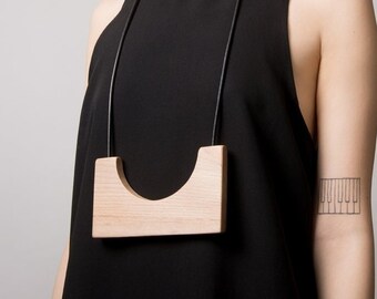 Moonrise wooden statement necklace on Italian leather cord - made in Montreal