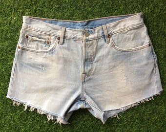 Pantalones cortos vaqueros Levi's 501 vintage, cortes vaqueros azules desgastados (talla 34)