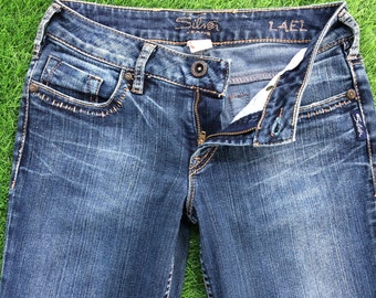 Vintage zilveren jeans, bootcut flare, lage taille, maat 25