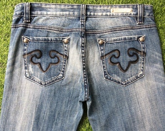 Y2K Embroidered Flare Jeans, Low Rise Denim, Waist 32, Inseam 35