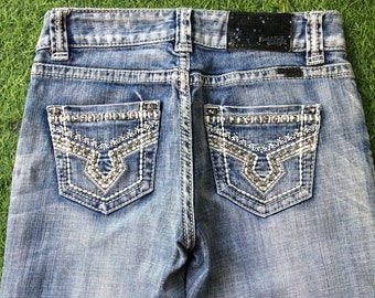 Jean bootcut vintage Y2K W27 – Denim brodé taille basse
