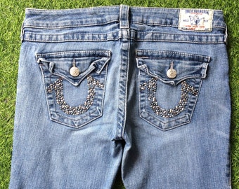 TRUE RELIGIONサイズ30ウエスト42 True Religion Women's Gold Metallic Buddha Logo Graphic