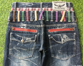 Size 30 Distressed Japanese Double Waist Denim Jeans Pants, Medium 30&quot;