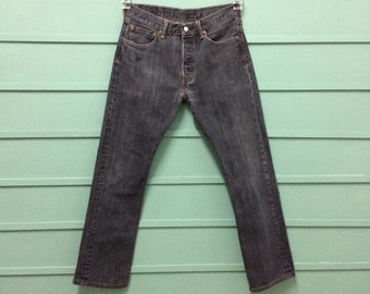 Size 30 Vintage Distressed Levis 501 Jeans Black Wash Denim Straight Leg Jeans W30 L29 Classic Fit Jeans Button Fly Levi Waist 30"