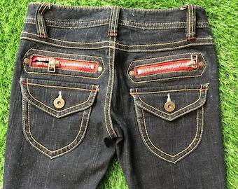 Low Rise Skinny Jeans, Größe 26, Zip verschönerte dunkle Waschung