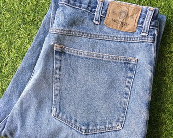 Vaqueros Wrangler vintage Y2K, talla 34/35 / Denim desgastado