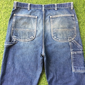 Size 35 Vintage Roebuck Denim Carpenter Workwear Pants Jeans High Waisted Distressed Wide Straight Leg Dungarees Jeans, Extra Large 35&quot;