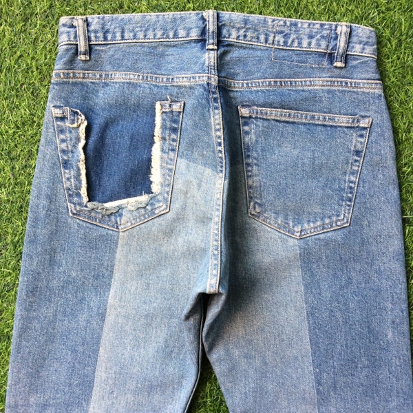 Size 30 Distressed Beauty & Youth Two Tone Jeans W30 L28 Faded Light Wash Japanese Denim Straight Tapered Leg Jeans Waist 30"