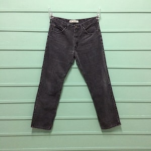 Size 33 Vintage Distressed Lee Jeans W33 L30 Faded Black Wash Denim Regular Fit Straight Leg Jeans Made In Mexico Waist 33&quot;
